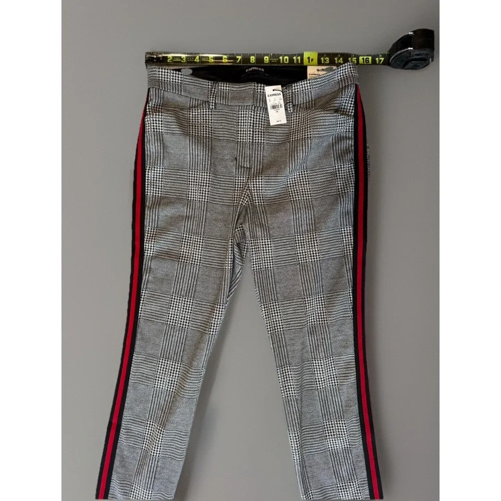 NWT Express Stretch Skinny Mid-Rise Plaid Dress Pants Side Stripe Womens Size 8R